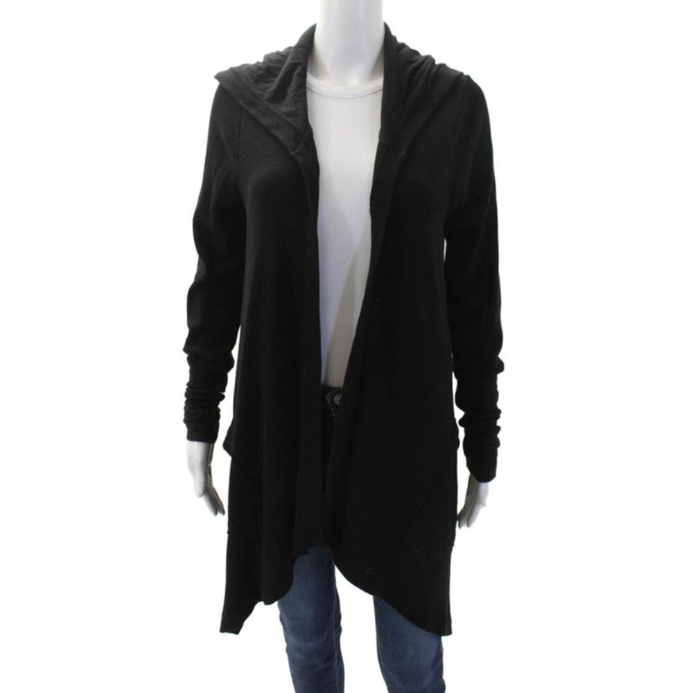 Splendid Women's Hood Long Sleeves Open Front Cardigan Sweater Black Size M